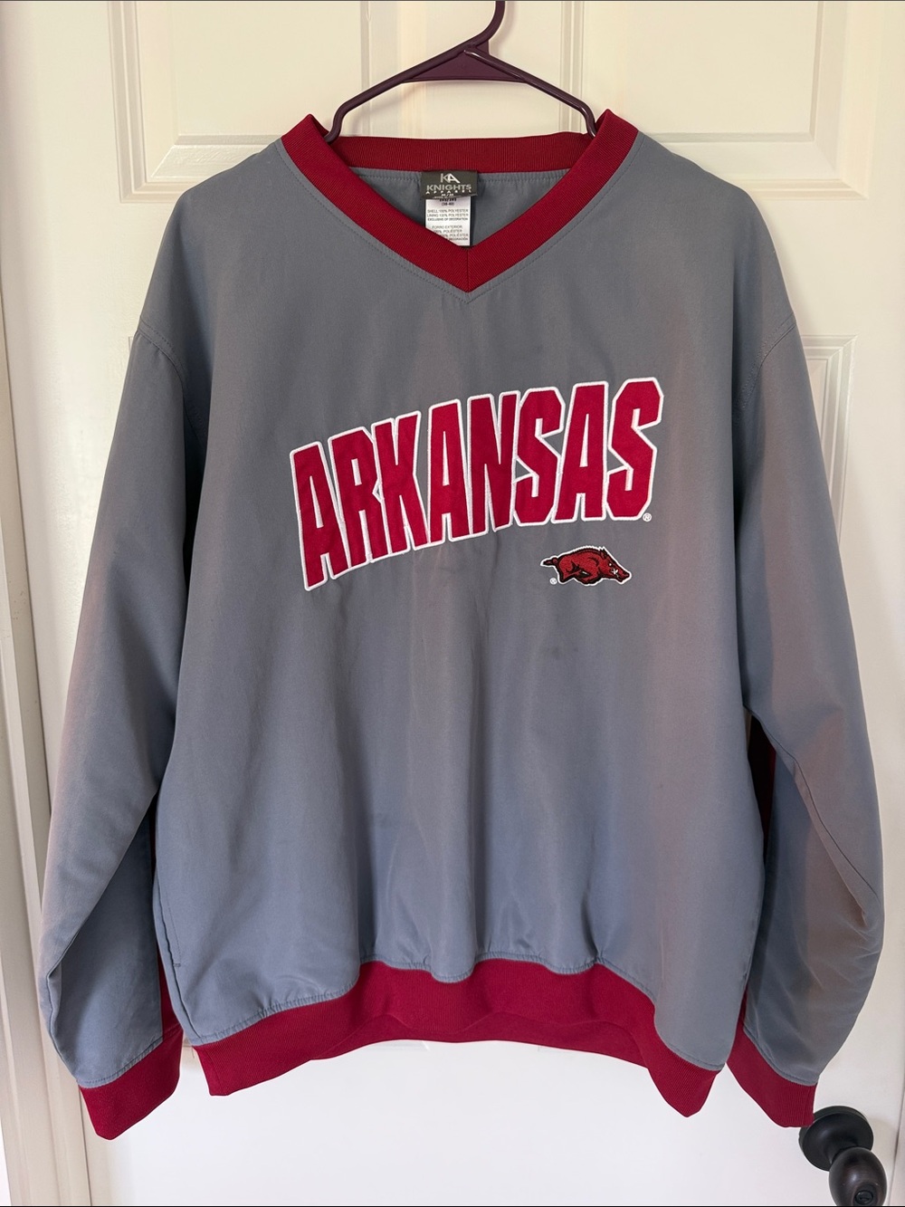 Knights Apparel Gray Crewneck with Cardinal Accents - Arkansas Logo
